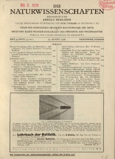 Die Naturwissenschaften. Wochenschrift..., 14. Jg. 1926, 27. August, Heft 35.