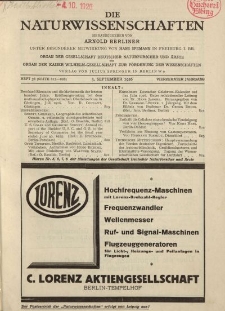 Die Naturwissenschaften. Wochenschrift..., 14. Jg. 1926, 3. September, Heft 36.