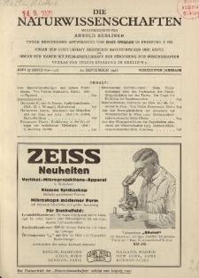 Die Naturwissenschaften. Wochenschrift..., 14. Jg. 1926, 10. September, Heft 37.