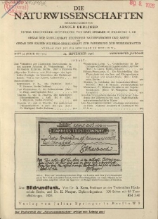 Die Naturwissenschaften. Wochenschrift..., 14. Jg. 1926, 24. September, Heft 39.