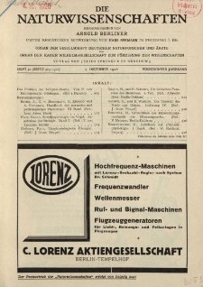 Die Naturwissenschaften. Wochenschrift..., 14. Jg. 1926, 1. Oktober, Heft 40.