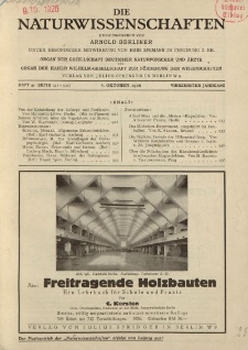 Die Naturwissenschaften. Wochenschrift..., 14. Jg. 1926, 8. Oktober, Heft 41.