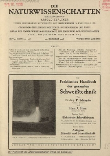Die Naturwissenschaften. Wochenschrift..., 14. Jg. 1926, 22. Oktober, Heft 43.