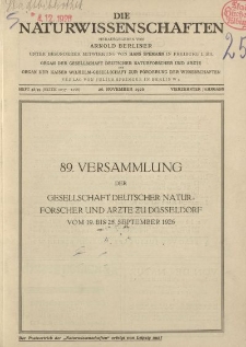 Die Naturwissenschaften. Wochenschrift..., 14. Jg. 1926, 26. November, Heft 48/49.