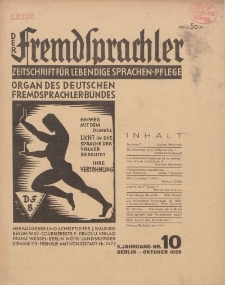 Der Fremdsprachler : Zeitschrift für lebendige Sprachen-Pflege Organ des Deutschen, 5. Jahrgang, Oktober 1928, Nr 10.