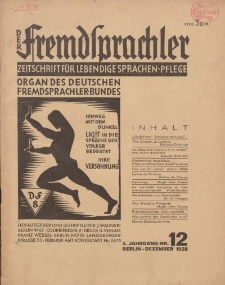 Der Fremdsprachler : Zeitschrift für lebendige Sprachen-Pflege Organ des Deutschen, 5. Jahrgang, Dezember 1928, Nr 12.