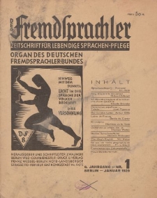 Der Fremdsprachler : Zeitschrift für lebendige Sprachen-Pflege Organ des Deutschen, 6. Jahrgang, Januar 1929, Nr 1.