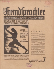 Der Fremdsprachler : Zeitschrift für lebendige Sprachen-Pflege Organ des Deutschen, 6. Jahrgang, Juli 1929, Nr 7.