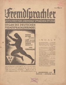 Der Fremdsprachler : Zeitschrift für lebendige Sprachen-Pflege Organ des Deutschen, 7. Jahrgang, Januar 1930, Nr 1.