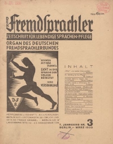 Der Fremdsprachler : Zeitschrift für lebendige Sprachen-Pflege Organ des Deutschen, 7. Jahrgang, März 1930, Nr 3.