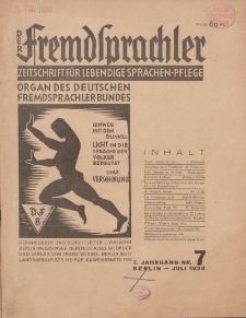 Der Fremdsprachler : Zeitschrift für lebendige Sprachen-Pflege Organ des Deutschen, 7. Jahrgang, Juli 1930, Nr 7.