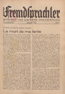 Der Fremdsprachler : Zeitschrift für lebendige Sprachen-Pflege Organ des Deutschen, 10. Jahrgang, Januar 1933, Heft 1.