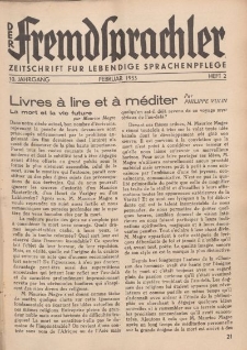 Der Fremdsprachler : Zeitschrift für lebendige Sprachen-Pflege Organ des Deutschen, 10. Jahrgang, Februar 1933, Heft 2.