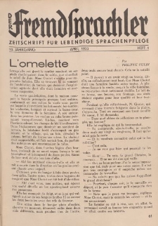 Der Fremdsprachler : Zeitschrift für lebendige Sprachen-Pflege Organ des Deutschen, 10. Jahrgang, April 1933, Heft 4.