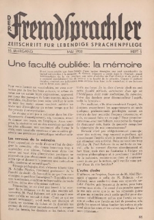 Der Fremdsprachler : Zeitschrift für lebendige Sprachen-Pflege Organ des Deutschen, 10. Jahrgang, Mai 1933, Heft 5.
