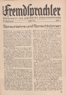 Der Fremdsprachler : Zeitschrift für lebendige Sprachen-Pflege Organ des Deutschen, 10. Jahrgang, Juni 1933, Heft 6.