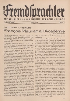 Der Fremdsprachler : Zeitschrift für lebendige Sprachen-Pflege Organ des Deutschen, 10. Jahrgang, Juli 1933, Heft 7.
