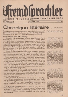 Der Fremdsprachler : Zeitschrift für lebendige Sprachen-Pflege Organ des Deutschen, 10. Jahrgang, Oktober 1933, Heft 10.