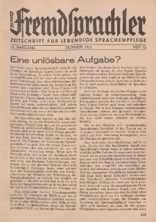 Der Fremdsprachler : Zeitschrift für lebendige Sprachen-Pflege Organ des Deutschen, 10. Jahrgang, Dezember 1933, Heft 12.