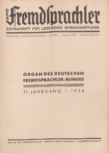Der Fremdsprachler : Zeitschrift für lebendige Sprachen-Pflege Organ des Deutschen (Inhaltsverzeichnis), 1934