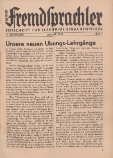 Der Fremdsprachler : Zeitschrift für lebendige Sprachen-Pflege Organ des Deutschen, 11. Jahrgang, Januar 1934, Heft 1.