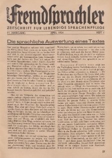 Der Fremdsprachler : Zeitschrift für lebendige Sprachen-Pflege Organ des Deutschen, 11. Jahrgang, April 1934, Heft 4.