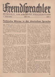 Der Fremdsprachler : Zeitschrift für lebendige Sprachen-Pflege Organ des Deutschen, 11. Jahrgang, Mai 1934, Heft 5.