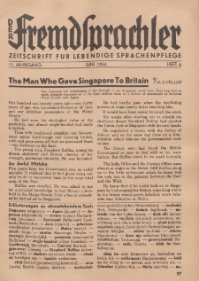 Der Fremdsprachler : Zeitschrift für lebendige Sprachen-Pflege Organ des Deutschen, 11. Jahrgang, Juni 1934, Heft 6.