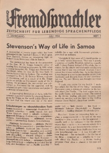 Der Fremdsprachler : Zeitschrift für lebendige Sprachen-Pflege Organ des Deutschen, 11. Jahrgang, Juli 1934, Heft 7.