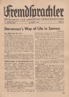 Der Fremdsprachler : Zeitschrift für lebendige Sprachen-Pflege Organ des Deutschen, 11. Jahrgang, August 1934, Heft 8.