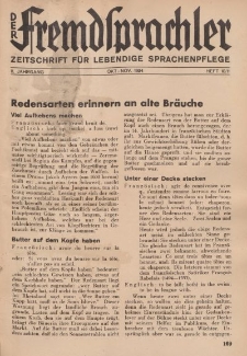 Der Fremdsprachler : Zeitschrift für lebendige Sprachen-Pflege Organ des Deutschen, 11. Jahrgang, Oktober/ November 1934, Heft 10/11.