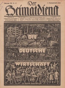 Der Heimatdienst : Mitteilungen der Reichszentrale für Heimatdienst, 7. Jahrgang, 1. Septemberheft 1927, Nr 17.