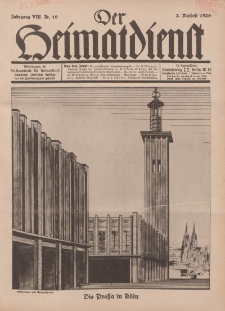 Der Heimatdienst : Mitteilungen der Reichszentrale für Heimatdienst, 8. Jahrgang, 2. Maiheft 1928, Nr 10.