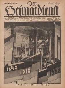 Der Heimatdienst : Mitteilungen der Reichszentrale für Heimatdienst, 8. Jahrgang, 1. Novemberheft 1928, Nr 21.