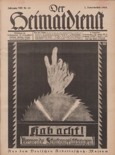 Der Heimatdienst : Mitteilungen der Reichszentrale für Heimatdienst, 8. Jahrgang, 2. Novemberheft 1928, Nr 22.