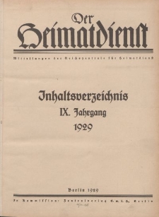 Der Heimatdienst : Mitteilungen der Reichszentrale für Heimatdienst (Titelbilder, Autoren...), 1929