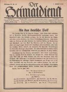 Der Heimatdienst : Mitteilungen der Reichszentrale für Heimatdienst, 9. Jahrgang, 1. Juliheft 1929, Nr 13.