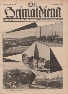 Der Heimatdienst : Mitteilungen der Reichszentrale für Heimatdienst, 9. Jahrgang, 1. Oktoberheft 1929, Nr 19.