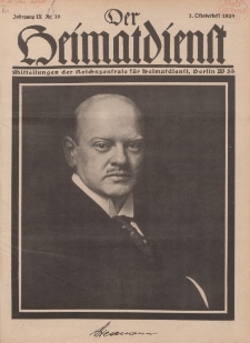 Der Heimatdienst : Mitteilungen der Reichszentrale für Heimatdienst, 9. Jahrgang, 2. Oktoberheft 1929, Nr 20.