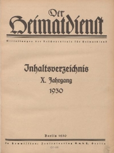 Der Heimatdienst : Mitteilungen der Reichszentrale für Heimatdienst (Autoren, Register...), 1930