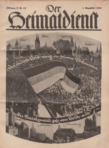 Der Heimatdienst : Mitteilungen der Reichszentrale für Heimatdienst, 10. Jahrgang, 1. Augustheft 1930, Nr 15.