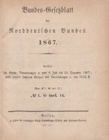 Bundes-Gesetzblatt des Norddeutschen Bundes (Chronologische Uebersicht...), 1867