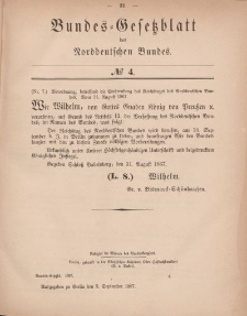 Bundes-Gesetzblatt des Norddeutschen Bundes, 1867, Nr 4.