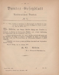 Bundes-Gesetzblatt des Norddeutschen Bundes, 1867, Nr 7.