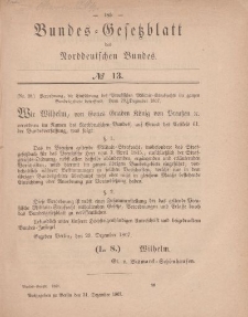 Bundes-Gesetzblatt des Norddeutschen Bundes, 1867, Nr 13.