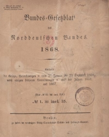 Bundes-Gesetzblatt des Norddeutschen Bundes (Chronologische Uebersicht...), 1868