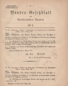 Bundes-Gesetzblatt des Norddeutschen Bundes, 1868, Nr 5.