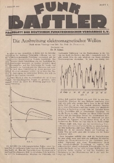 Funk Bastler : Fachblatt des Deutschen Funktechnischen Verbandes E.V., 1. Januar 1927, Heft 1.
