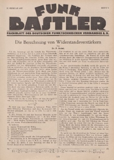 Funk Bastler : Fachblatt des Deutschen Funktechnischen Verbandes E.V., 25. Februar 1927, Heft 9.