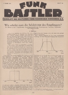 Funk Bastler : Fachblatt des Deutschen Funktechnischen Verbandes E.V., 4. März 1927, Heft 10.